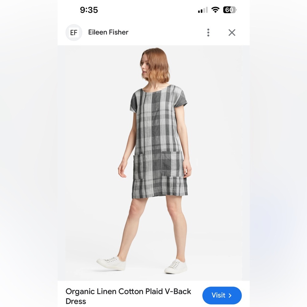 Sold Out Eileen Fisher Organic linen cotton plaid baby doll dress